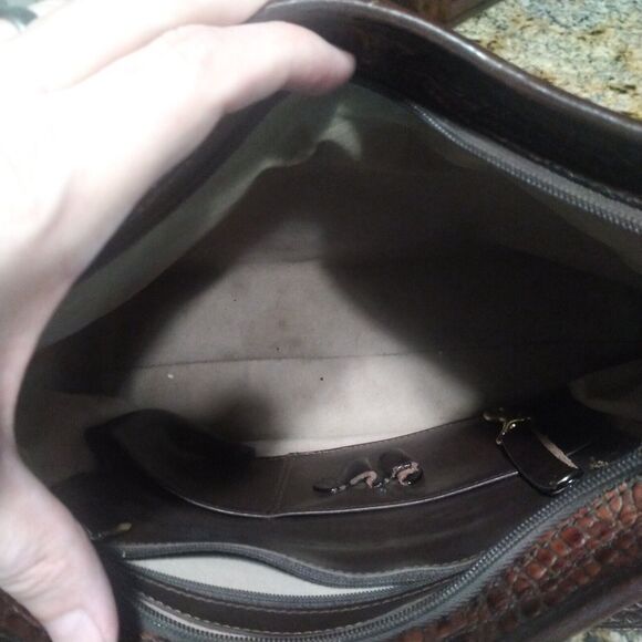 Vintage Brahmin Purse Pecan Croc Black Leather Combo Shoulder Handbag - Picture 9 of 16